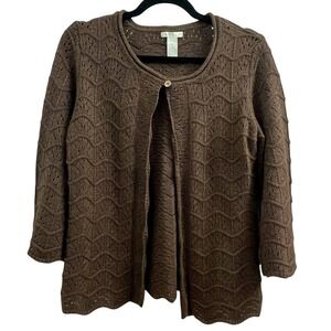 Tweeds Brown Angora Wool Blend Pointelle Chevron Cardigan Sweater Large Womens